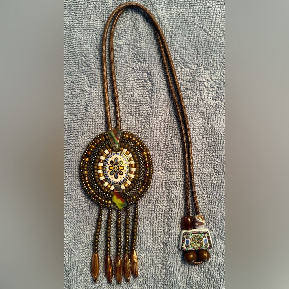 Gorgeous country style hand made beaded leather necklace